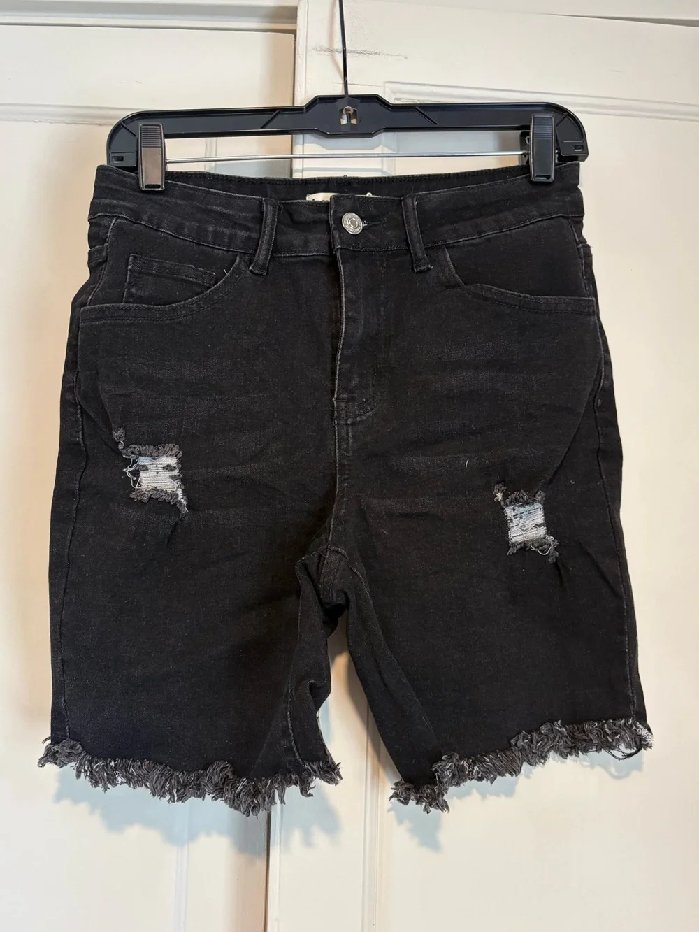 Luvamia Black Wash High-Waisted Distressed Shorts